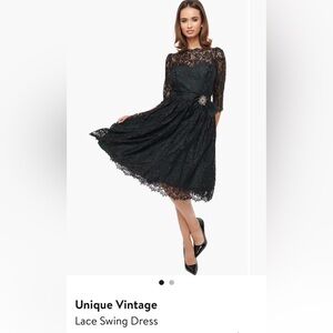 Unique Vintage Elegant Black Lace Midi Dress
